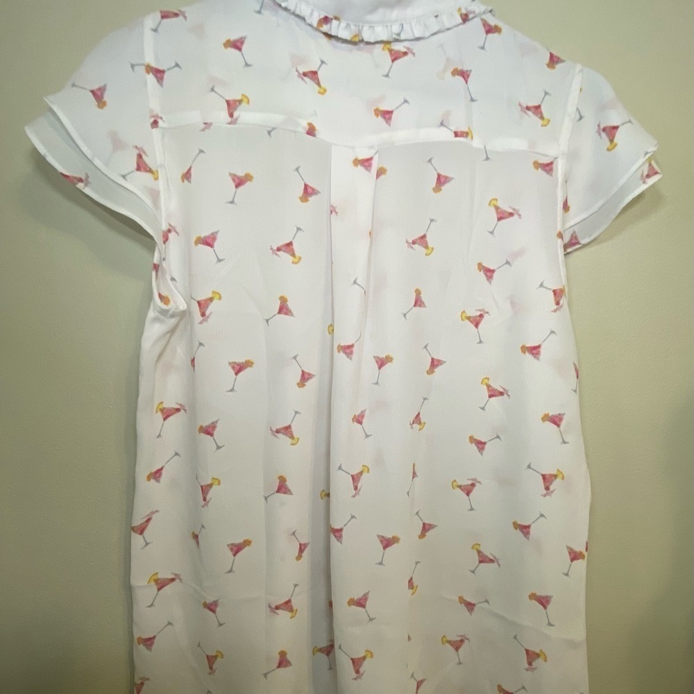 Autres Filles Novelty Martini Cocktail Print Flowy Feminine Blouse Size M *NWT* - Picture 4 of 8